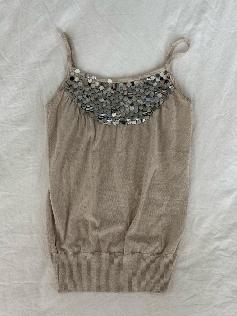 Sequin-Embellished Cream Tank Top - Picture 2 of 3